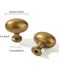 Antique Brass Cabinet Knobs 10 Pack 1-3/8 Inch Oval Drawer Knobs For Cabinets Dressers Closets And Kitchens Egg Shaped Pulls Dimensions