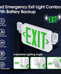 LED Combo Emergency Exit Sign Light With Two Adjustable Heads And Backup Battery For Commercial Spaces US Standard Green Letter UL 924 Approved Easy Install With Energy Efficient LED Lighting 120 277V 4 Pack