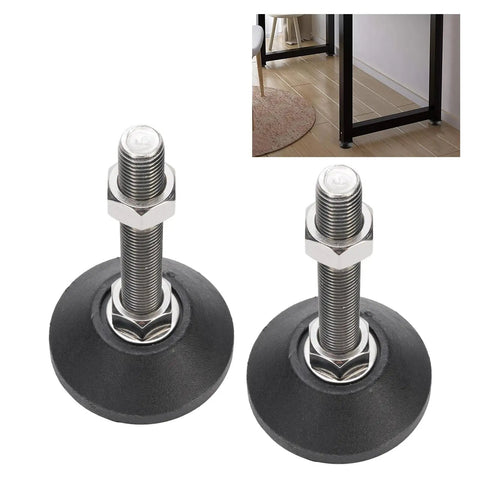 Rock Solid Adjustable Leveling Feet M16 Heavy Duty Threaded Studs 2 Pack Slick Anti Slip Rubber Bases Easy Twist Install For Garage Tools Office Desks And Wooden Shelves Keeps Everything Dead On Target
