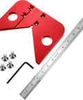 Aluminum Alloy Center Finder Square With 45 Degree Angle Guide Dead Center Layout Tool For Wood And Soft Metal Marking No Fuss Precision Scribing Ruler with red layout tool and steel ruler.