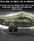 2.4 GHz Remote Control Alligator Head Boat With Realistic Resin Build, floating crocodile decoy shown with detachable boat base.