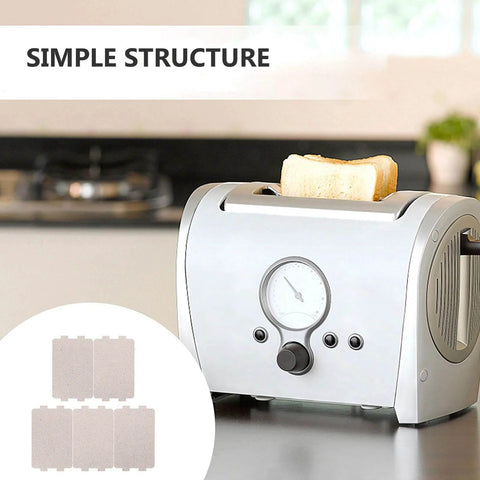 Toaster with toast and 7 Piece Microwave Waveguide Mica Sheets Heat Resistant Insulation Plates Replacement Parts For General Microwaves Small Size Must Have Easy Install DIY Fix For Home Kitchen Appliances shown in foreground.