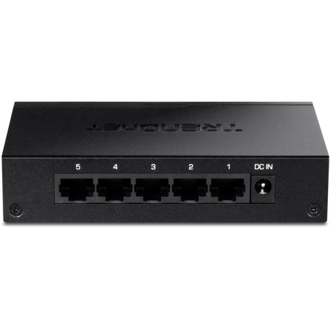 Front view of Gigabit Desktop Switch with Five RJ45 Ports for Fast Home or Office Network, Plug and Play Ethernet Splitter