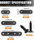 86 Pieces Black Flat Metal Bracket Set Mending Plates Stainless Steel Flat Brace Brackets Fixed Connecting Plate dimensions