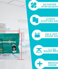 Front view of teal Kaolin hemostatic gauze bandage pouch; 3 in x 12 ft gauze size for first aid