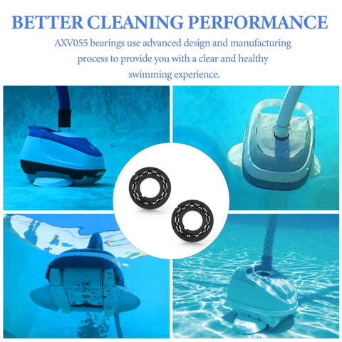 AXV055P turbine bearings, black, 2-pack for Hayward pool vacuum cleaners; two bearings shown in a center collage.