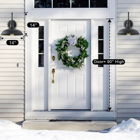 14 Inch Outdoor Gooseneck Barn Light Fixture Two Pack Black Matte Exterior Wall Sconce for Porch Patio Garage, installed by door