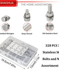M3 M4 M5 M6 M8 M10 M12 Metric Stainless Steel Bolts And Nuts Kit 304 A2-70 Heavy Duty Flat Hex Head Screws 328 Pieces