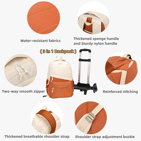 Rolling Backpack With Wheels For Kids Lightweight School Bag On Wheels with features like water-resistant fabric, smooth zipper, and breathable straps.