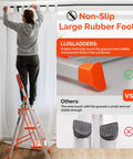 Lightweight Aluminum 3 Step Folding Ladder With Anti Slip Feet For Home And Kitchen, Portable Compact Stairs Stool, 350 Lb Capacity, EN131 Certified, Easy Open Closer, Space Saving Design For Tight Closets And Garages. Non-slip rubber feet shown
