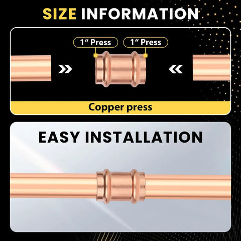 Pack Of 100 1 Inch Copper Press Couplings Press To Connect Pipe Fittings With LBP Design showing size and easy installation