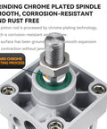 Close-up of the grinding chrome plated spindle of Aluminum Alloy Pneumatic Air Cylinder Dual Action With Two And A Half Inch Bore.
