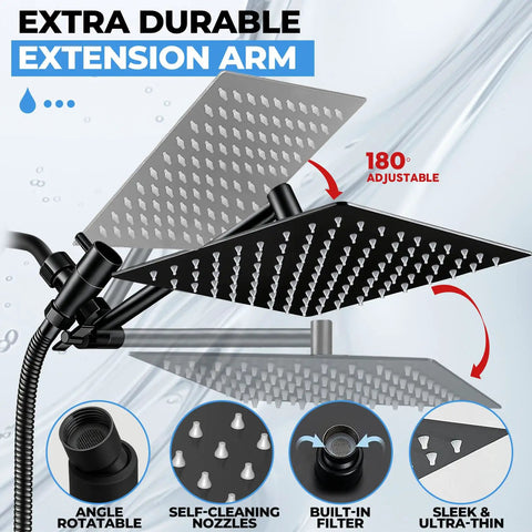 Eight Inch Square Rain Shower Head With Handheld Spray Combo Knockout Matte Black Finish Tough As Nails 304 Stainless Steel High Pressure Output And Eleven Inch Adjustable Arm Deliver No Sweat Comfort
