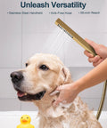 Hit Different Premium Brushed Gold Led Shower System With Bluetooth Speaker, showing golden handheld sprayer in action.