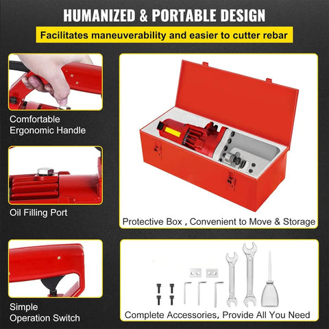 Electric Hydraulic Rebar Cutter 1700W Portable 20mm 25mm Cutting Tool With Storage Box And Adjustable Wrench Heavy Duty Efficient