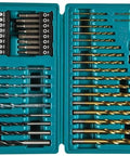 Makita B-49373 75-piece metric drill and screw bit set in teal open case.