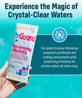 Winterizing Kit For Pools Up To 12,000 Gallons Fits Above Ground And In Ground Pools packet held against pool water