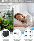 400GPH submersible water pump in black plastic mounted to the side of a glass aquarium with a hose.