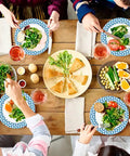 Sturdy 8.5 Inch Disposable Paper Plates 150 Count For Holidays Parties Picnics And Everyday Meals Heavy Duty Dinnerware on table