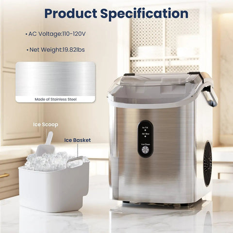 Crunchy Nugget Ice Maker For Countertop With Auto Cleaning 35 Lbs Per Day Portable Sonic Ice Machine With Handle Basket And Scoop