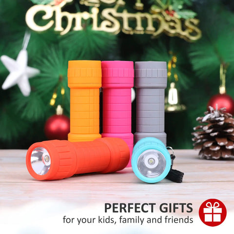 Ten Pack Mini LED Flashlights Each 100 Lumens With Pre Installed AAA Batteries Included, Compact ABS Casing In Assorted Colors