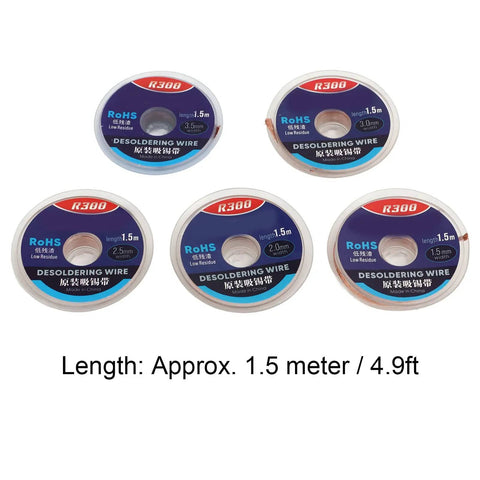 Pro Grade Desoldering Wick Copper Solder Removal Tool 5 Pack High Efficiency Solder Braid for PCB Repair 1.5 Meter Length