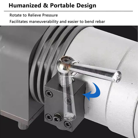 Portable 1200W Electric Hydraulic Rebar Bender For 7/8 Inch #22 Steel Rods 90 Degree Bending Machine control lever and pressure relief feature