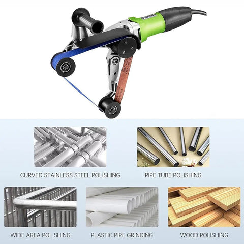 Heavy Duty Electric Belt Sander And Tube Polisher For Knuckle Busting Metal Finishing And Quick Surface Prep Tailored For Round Pipes Under 180 Mm with curved tube polishing.
