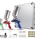 HVLP Air Spray Gun Set For Pro Grade Finishes With Gravity Feed, 9 Piece Paint Sprayer Kit Including 1.0mm 1.4mm And 1.8mm Nozzles