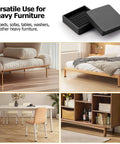 Non Slip Rubber Furniture Pads 8 Pack Black Square, used under varied heavy furniture pieces in home settings.