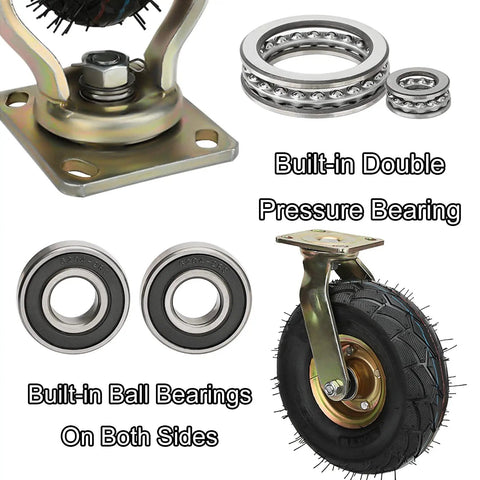 Hardcore Heavy Duty Pneumatic Rubber Caster Wheels 2 Pack Industrial Grade with sealed ball bearings and sturdy steel brackets.