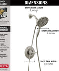 Dimensions of Arvo 14 Series Brushed Nickel Shower Faucet Set With In2ition 2 In 1 Dual Shower Head And Handheld Spray Combo Valve Trim Kit