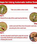 First aid kit: small TSA-approved travel kit with iodine swab usage steps infographic.