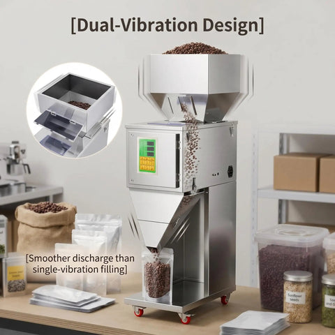 Straight Up Reliable Automatic Granule Filler Machine With Digital Scale Pro Level 304 Stainless Steel Powder Doser for coffee beans in action.