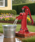 Old School Cast Iron Hand Pitcher Water Pump For Garden And Pond, Antique Manual Well Pump with NPT One And A Quarter Inch Connection, Red
