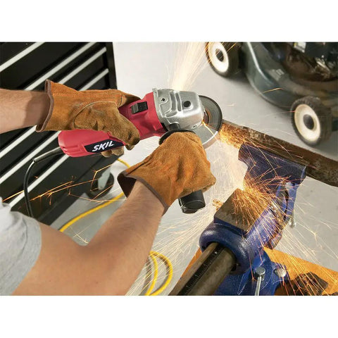 Workhorse 6 Amp 4-1/2 Inch Angle Grinder With 11000 RPM Tool Free Guard Heavy Duty Metal Gear Housing Compact Grip For Easy Control Vibration Reducing Handle And Wrench Storage For Quick Smooth Grinding