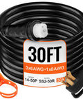 Road Ready 30 Foot 50 Amp Generator Extension Cord With Twist Lock Connectors Pure Copper Power Cable for RV camping and worksites.