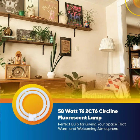 Kichler 4029 Circline Lamp Replacement Bulb 55W To 58W T6 G10Q Double Circle, 9.5 Inch Diameter, 3500K Warm White on a living room shelf