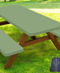 Waterproof Picnic Table Cover With Bench Covers For 6 Ft Rectangular Tables, Elastic Fitted, Sage Green, Outdoor Use