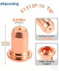 Copper tip from the 23 Pcs Plasma Cutting Torch Consumables Kit for IPT 40 IPT 60 PT 60 PT40 and MP Series, showing dimensions