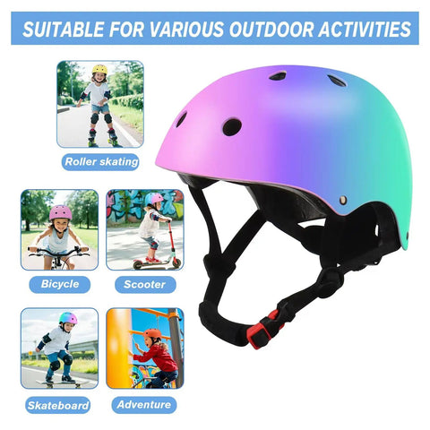 Color Gradient Adjustable Kids Bike Helmet With Knee And Elbow Pads Set For Multi Sport Safety Gear Fits Boys And Girls Aged Five To Fourteen Great For Skateboarding Scooters Roller And Inline Skating Longboarding