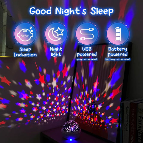 Ocean And Star Night Light Projector For Kids Room, Rotating With 8 Colors, star and ocean projections on wall
