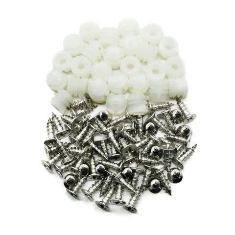 Top view of Plastic Hinge Dowel Inserts With Screws 100 Pack For Cabinet Repair In Composite Wood Quick Fix For Loose Hinges Dowels