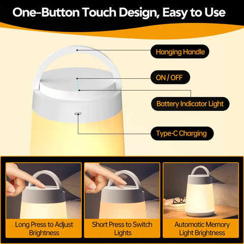 Kids Night Light With Touch Sensor, Soft LED Bedside Lamp For Nursing And Sleep Aid, Stepless Dimming Nursery Light, Rechargeable Portable Nightlight With Memory Function For Kid Friendly Chill Bedtime