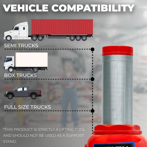 Built Tough 50 Ton Hydraulic Bottle Jack With 100000 Lb Capacity, Low Profile Axle Lift For Big Rig Trucks Buses Trailers And Farm Equipment, Rock Solid Workhorse