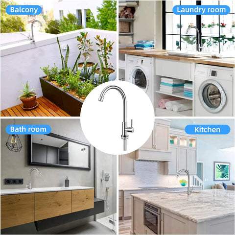 Straight Up Brushed Nickel Cold Water Faucet Single Handle Single Hole Setup For Kitchen Or Outdoor Use Built Heavy Duty With Lead Free Stainless Steel And Extended Threaded Rod For Hassle Free Install in various settings
