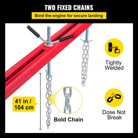 Beefy Heavy Duty Engine Support Bar 1100 Lbs Capacity For Transmissions And Engine Removal With 2 Point Lift Dual Hooks Stable Hoist For Home Garages And Auto Repair Shops, red 41 in bar with fixed chains
