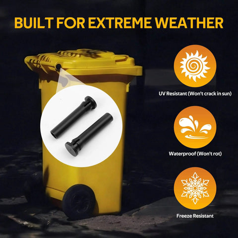 Two Pack CNC Solid Nylon Trash Can Lid Hinge Pins Not 3D Printed For Rehrig Sierra And Huskylite 95-Gallon Wheelie Bins Black in use