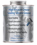 Front view of EDS RDUS SG01A high vacuum silicone grease can, 8 oz metal tin with blue text