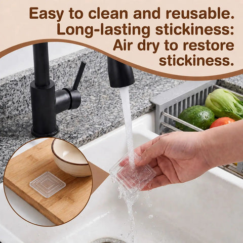 Person washing Non Slip Cutting Board Feet Set 8 Pack 1.6 Inch Self Adhesive Silicone Pads No Screws Needed Washable Reusable